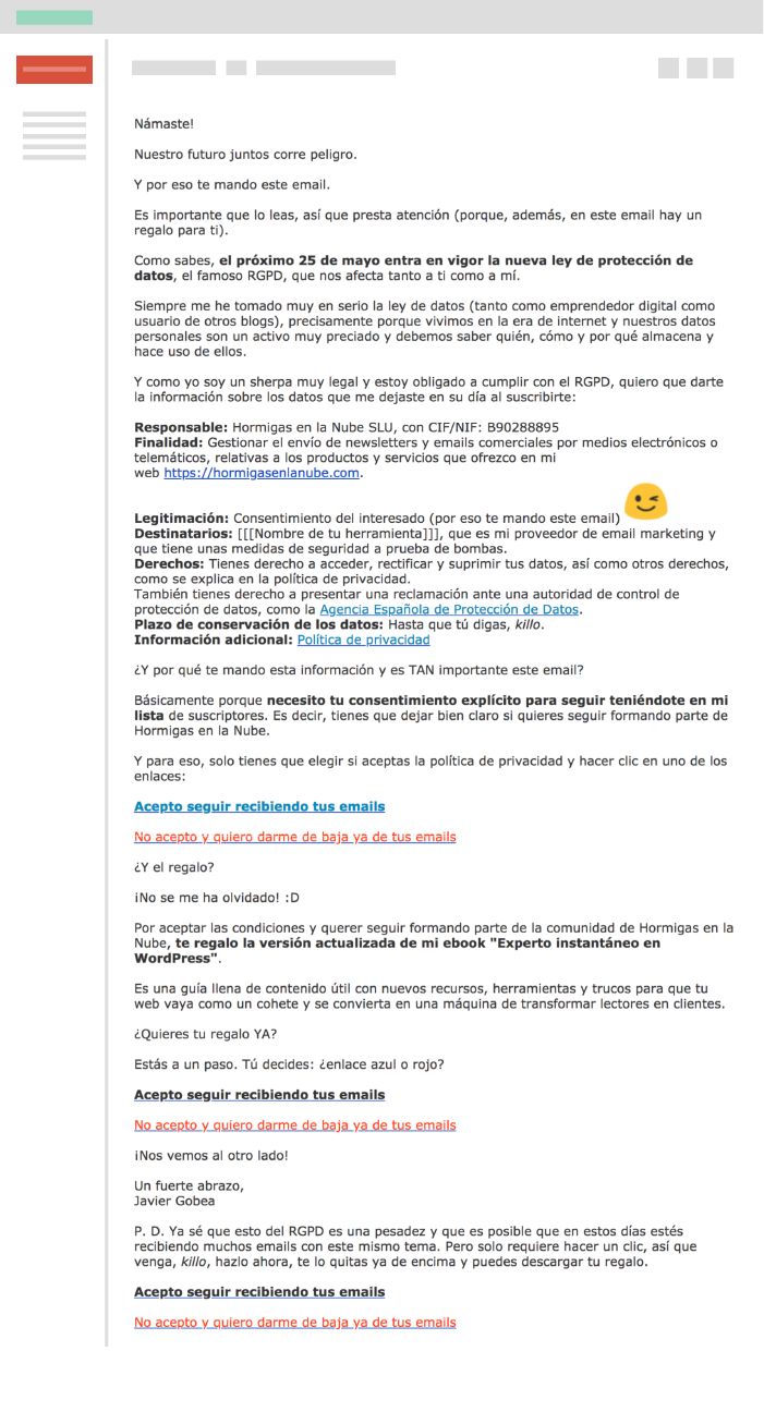 ejemplo campaña email RGPD