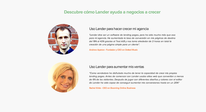 Testimonios en Landing Page