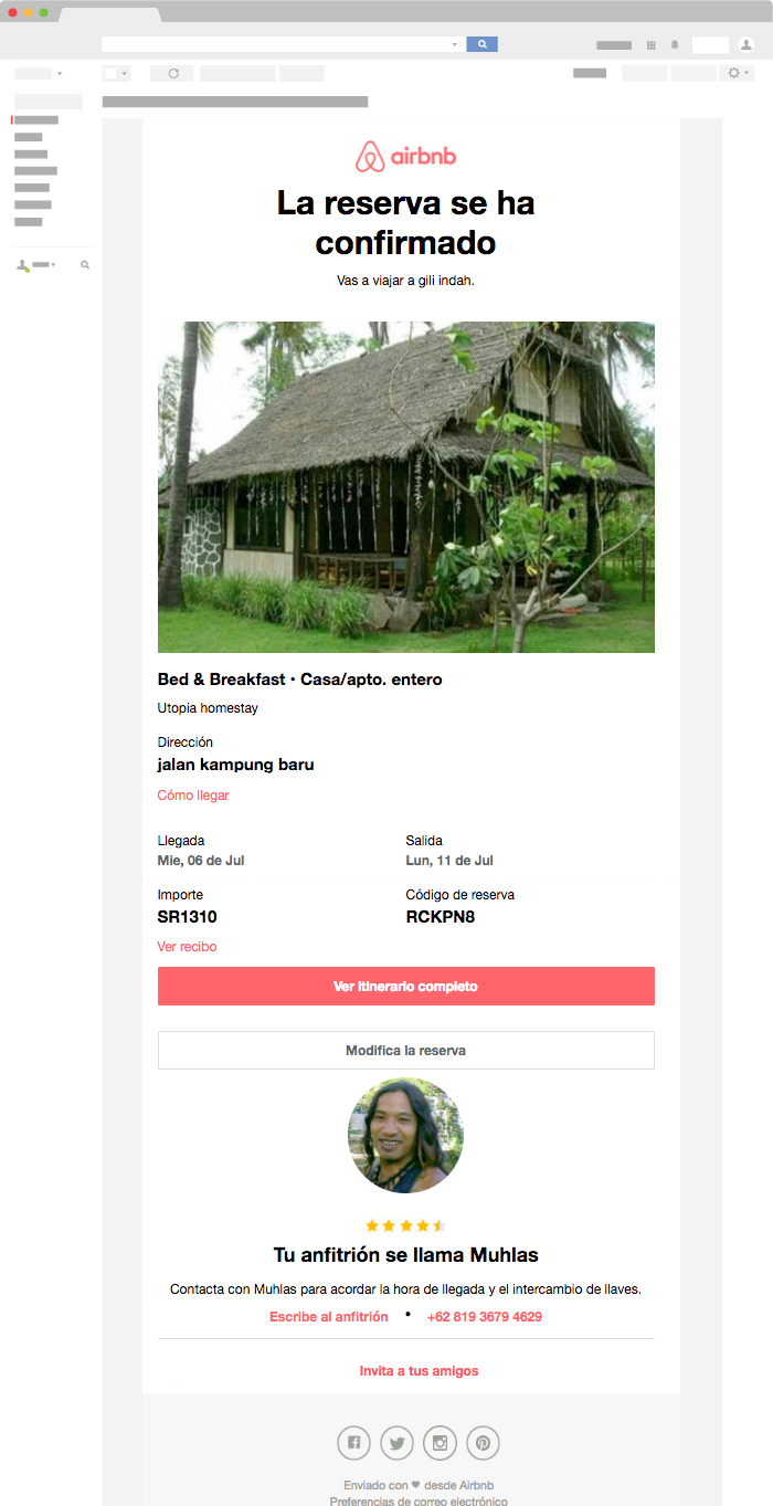 Ejemplo de Email Transaccional de Airbnb