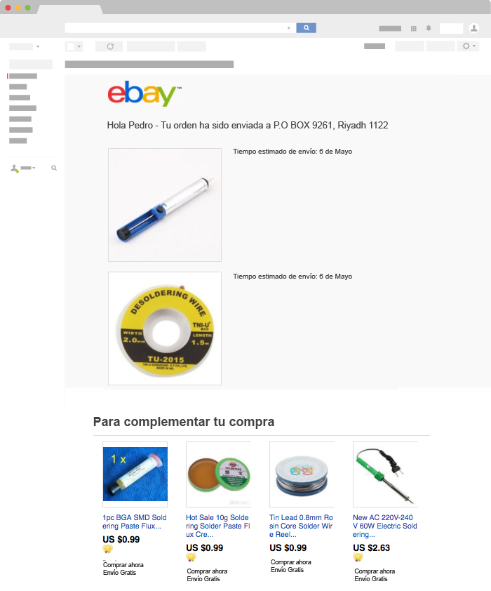 Ejemplo de Email Transaccional de ebay