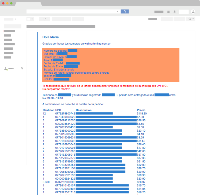 Ejemplo de Email Transaccional de Walmart