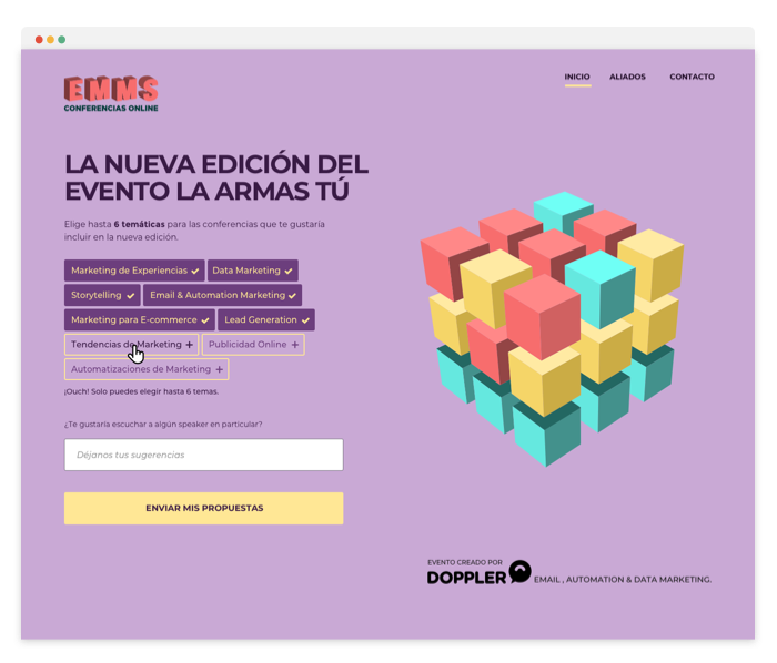 El sitio web con las temáticas 