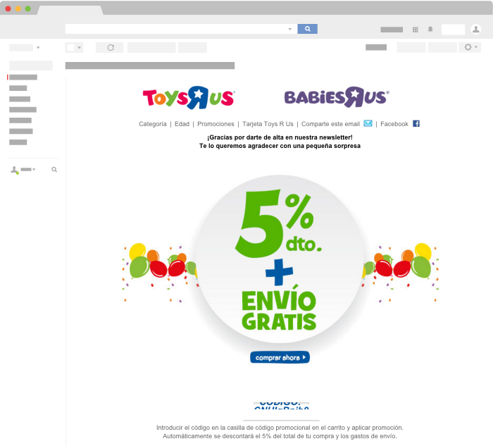 Ejemplo de Email Transaccional de Toys